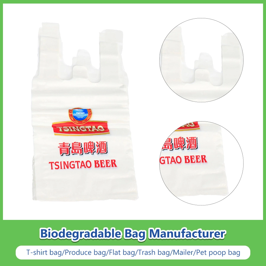 Corn Starch Made Custom Printed Biodegradable Vest Plastic Carrier Bags with Logo for Water/Beer/Milk Tea/Shopping/Supermarket