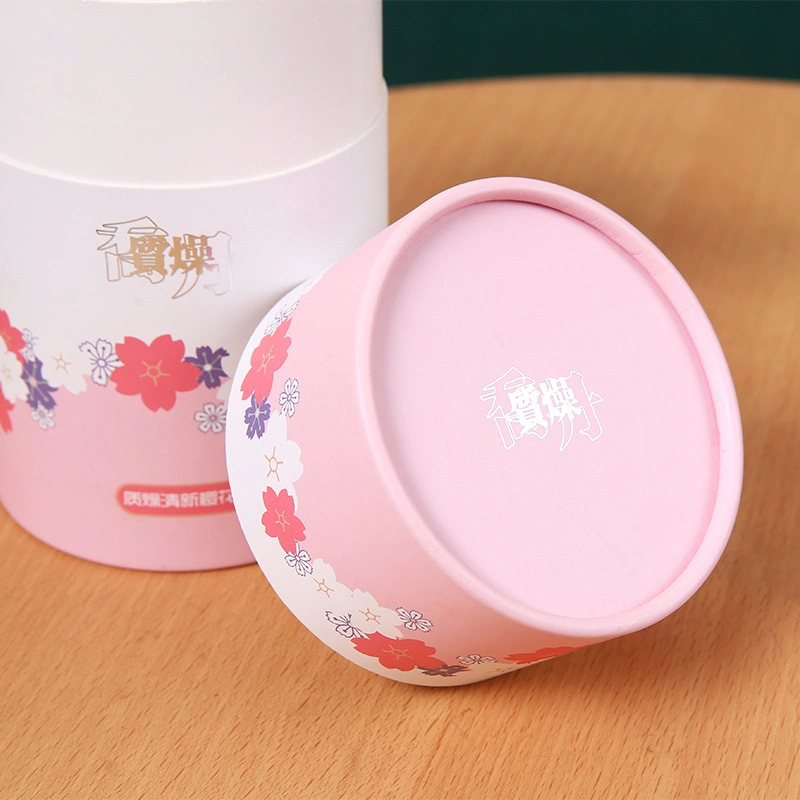 Pink Flowers Custom Tube Box Round Tube Packaging with Glossy Lamination for Glass Perfume Bottle