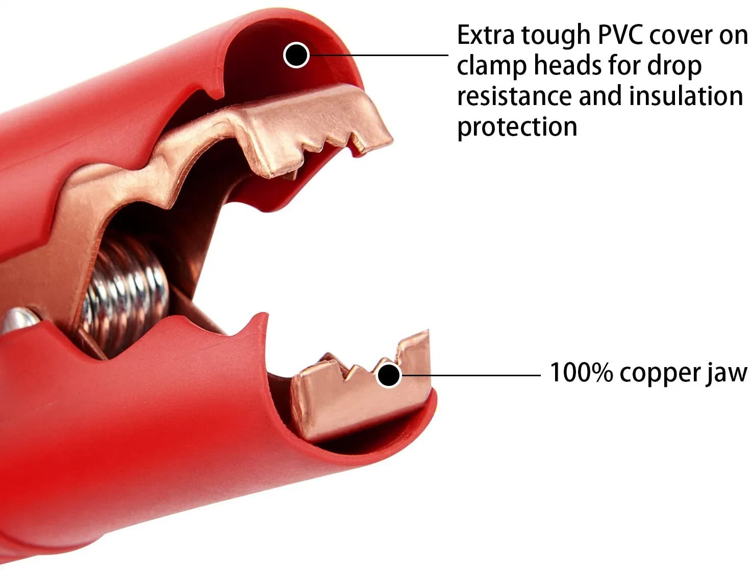 شاحن كابل PVC أحمر أسود اللون بالفك النحاسي 100% مشابك بطارية السيارة 6 قنطرة توصيل معزز لمقطع التمساح 30A مربعة كابل