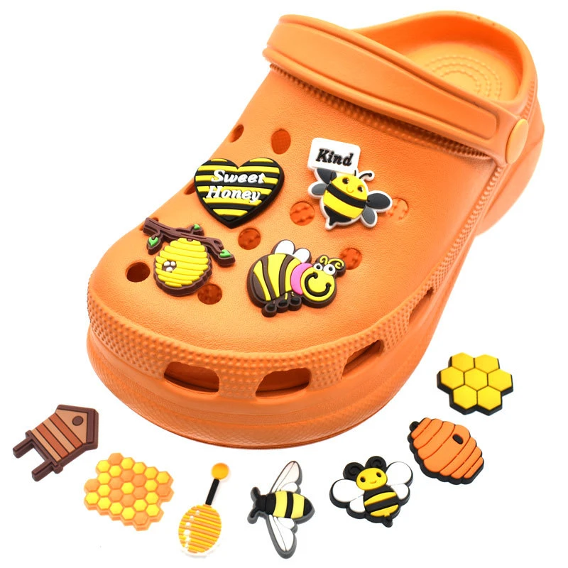 Yellow Bee Hole Shoe Buckles Shoe Charms Silicone Bracelet Wristbands Kids Gifts