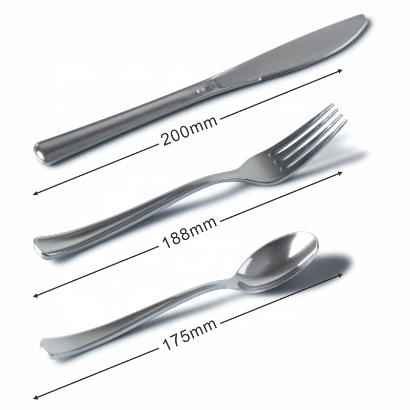 Stainless Steel Metallic Plated Cutlery Heavy Duty Plastic Disposable Tableware Silver Gold Fork Spoon Knife