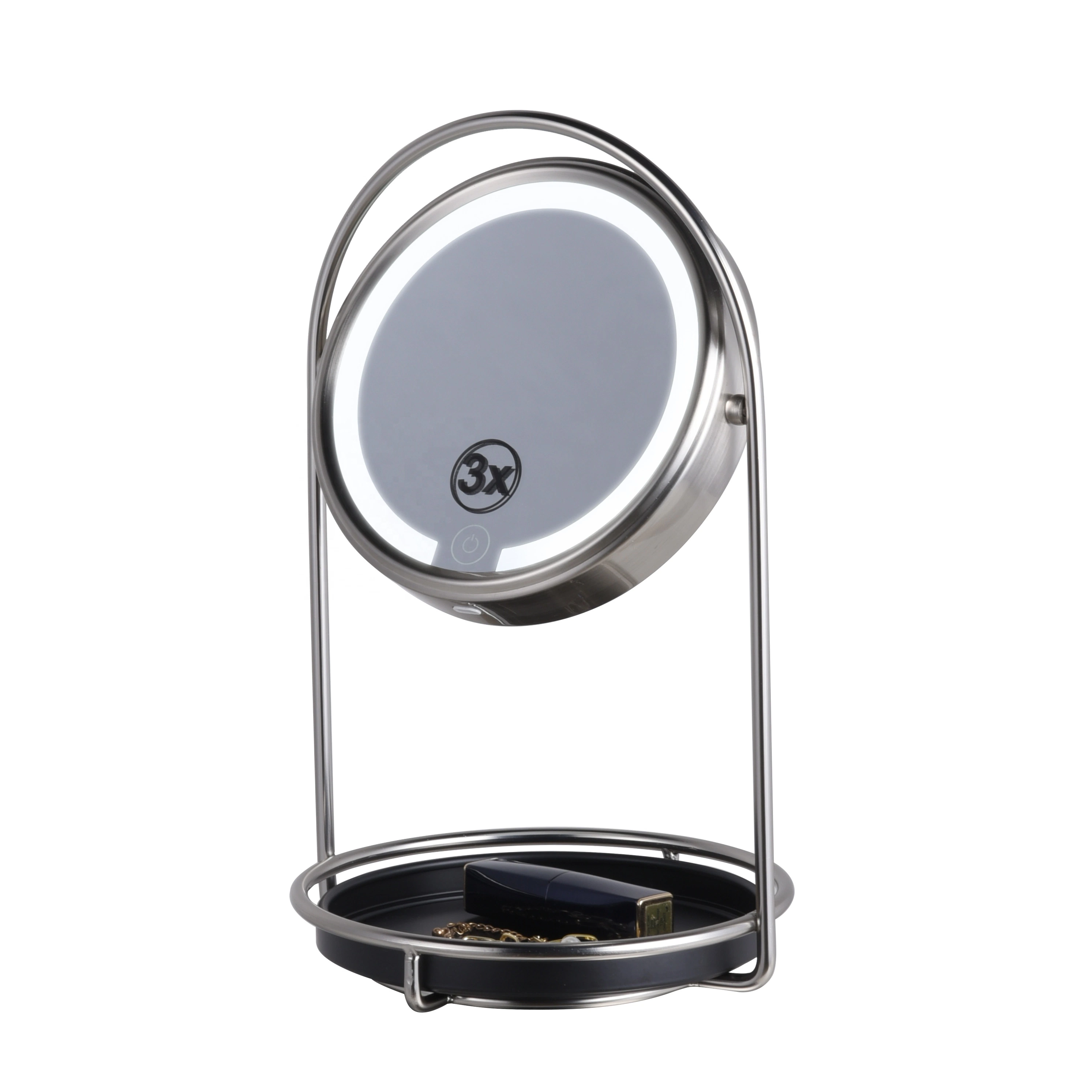 Double Sided Lighted LED Table Mirror with Shelf and Tray Makeup Table Mirror Gmjy706