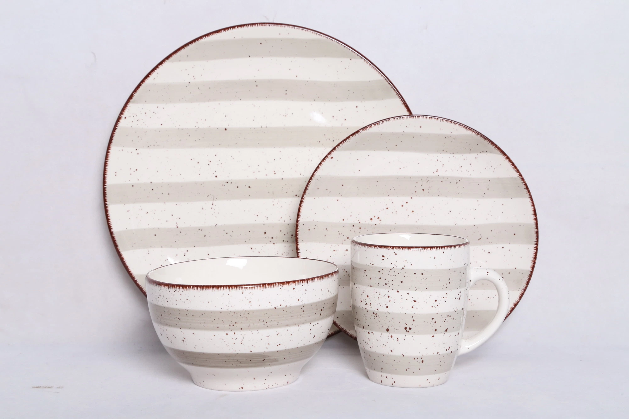 Hand Printing Stripes with Spray Dots Stoneware Dinnerware Sets