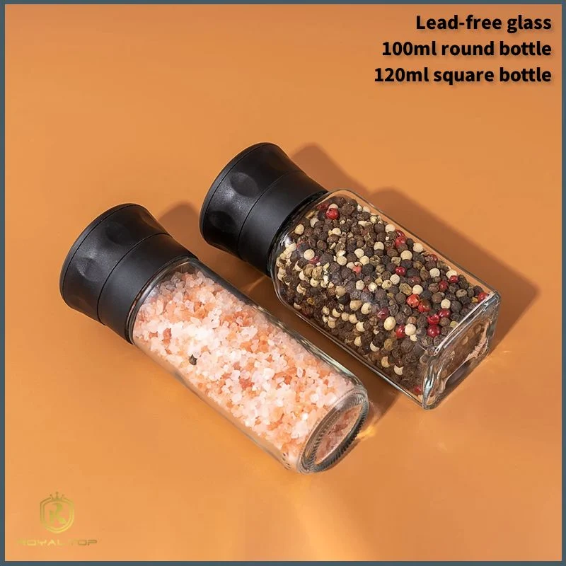 100ml Glass Spice Bottle with Plastic Grinder Lid for Kitchen Salt and Pepper Seasoning Shaker