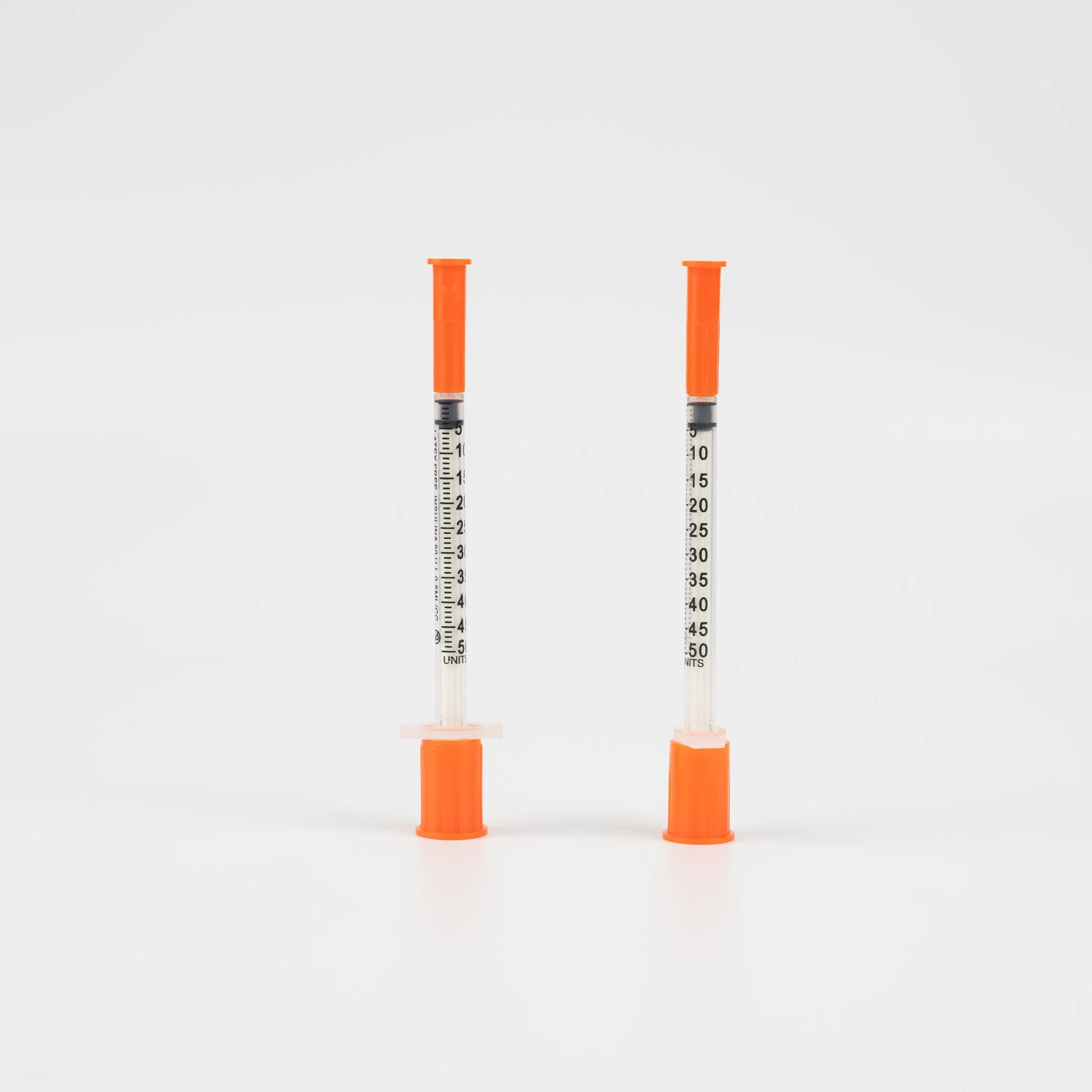 Disposable Injection Puncture Strerile Instrument CE Eo 0.5ml 1ml PE/Blister Packaging Insulin Syringe Orange Cap with Fixed Needle