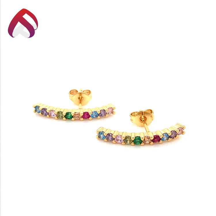 Factory Price Multi Color Silver Rainbow Stone Jewelry Brass Stud Earring (ER86949)