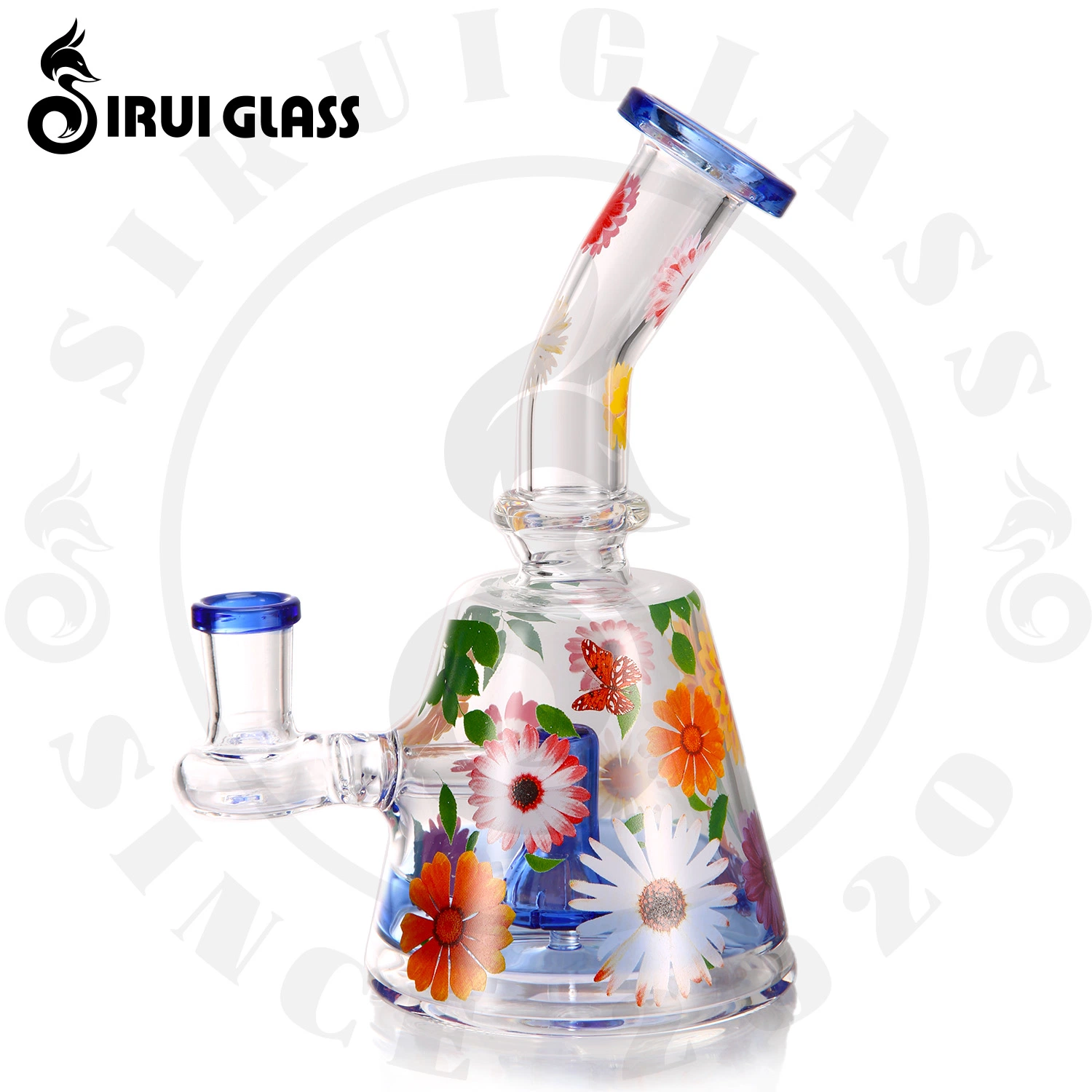 2023 China Wholesale/Supplier 7.1 Inches Glass Smoking Water Pipe Sunflower Daisy Decal Shisha Hookah Glass Oil Burner Pipe Shower Perc DAB Rig Smoking Pipe