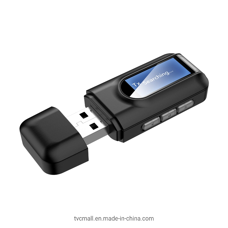 O Bluetooth 5.0 2 em 1 adaptador de áudio do dongle USB transmissor e receptor com visor LCD