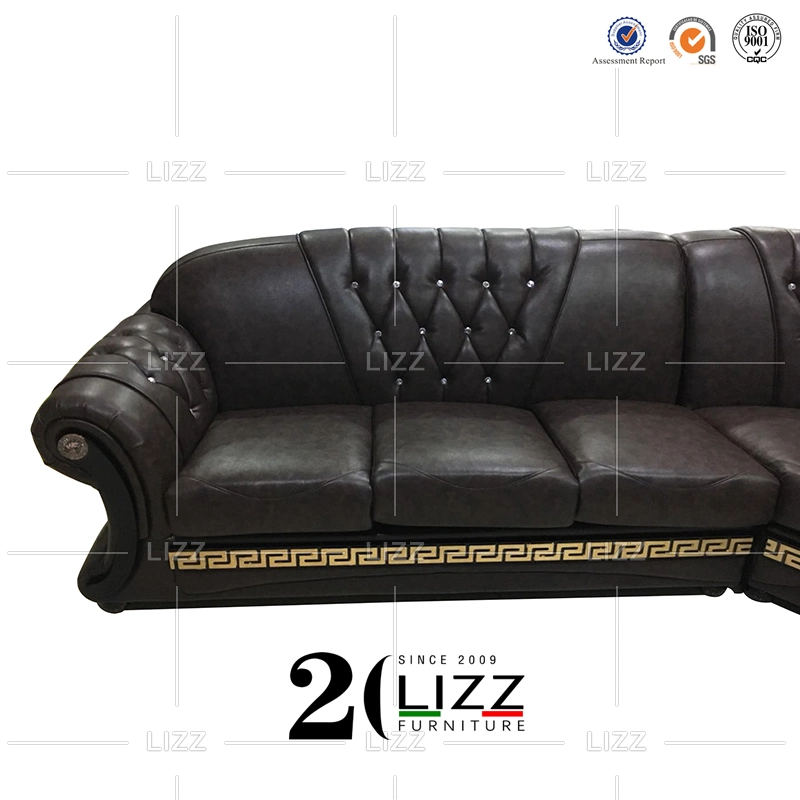 Modern Italian Leather Corner Chesterfield Luxury Sofa Set