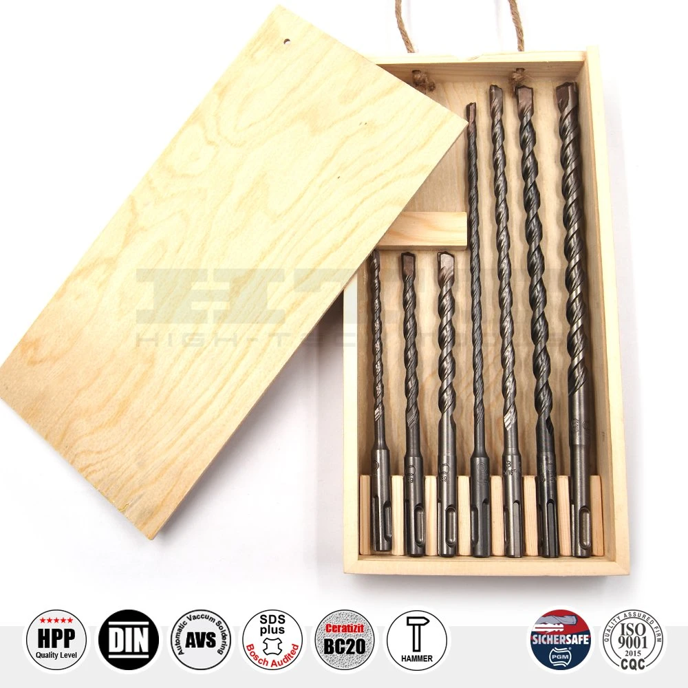 Pgm German Quality 7PCS Hammer Drill Set SDS Plus in Bamboo Box for Concrete Brick Stone Cement Drilling