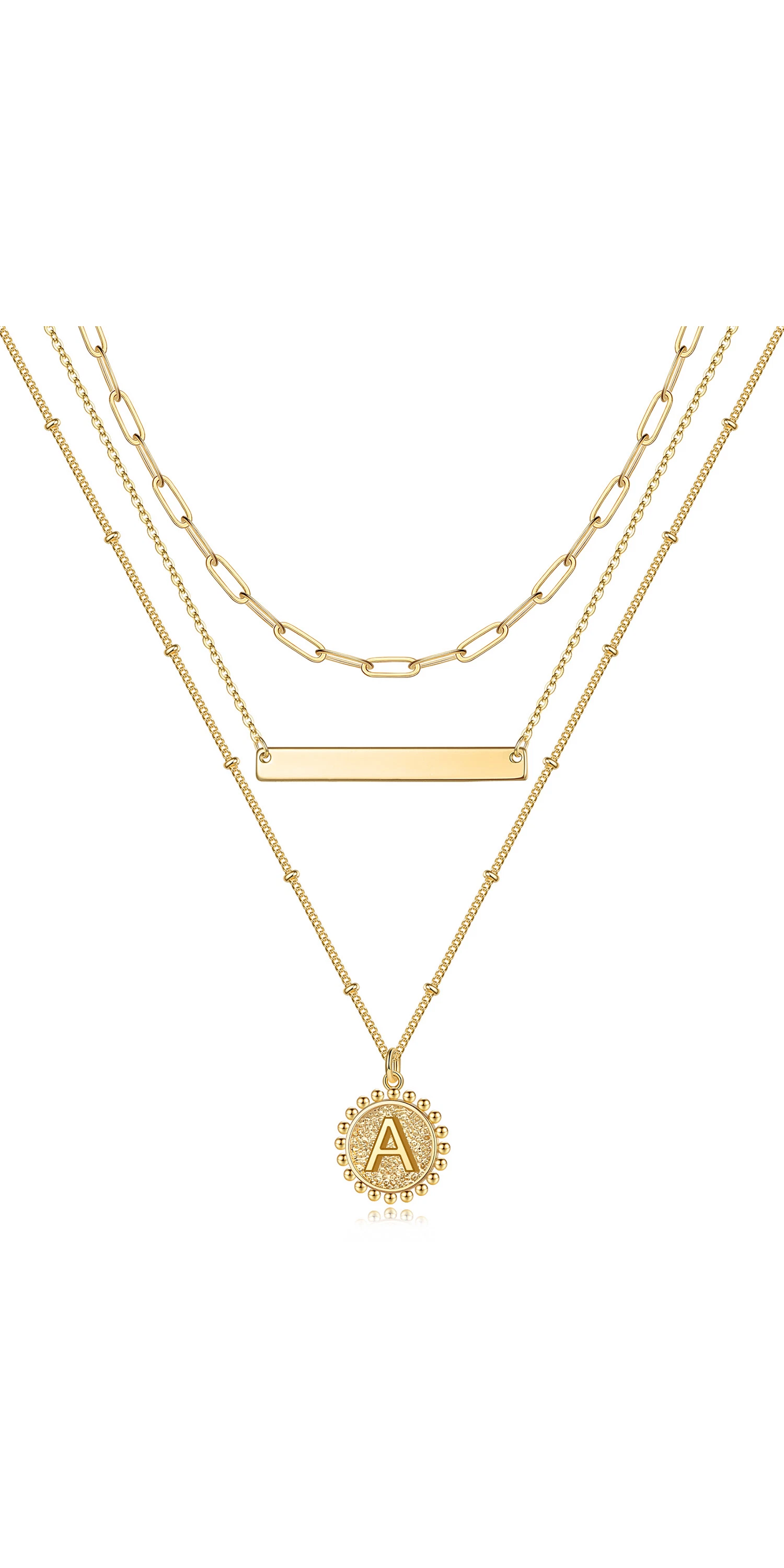 Zierliche Lagenlook anfängliche Halsketten für Frauen 14K vergoldete Büroklammer Kette Halskette Einfach Niedlich Hexagon Buchstabe Anhänger Initial Choker Halskette