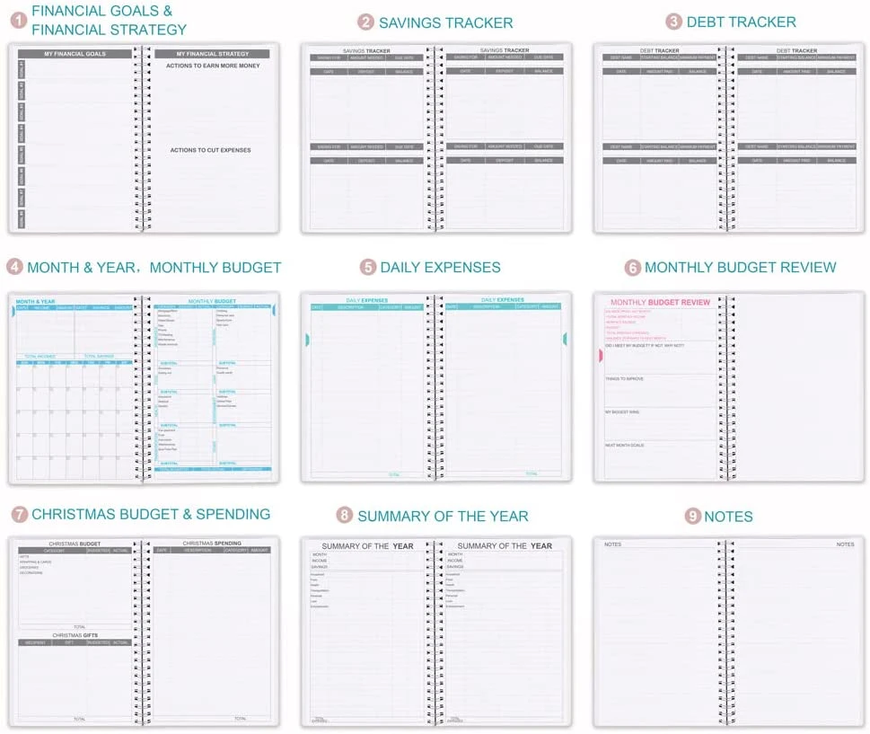 2022 Diario el cuaderno de anillas Bloc de notas personalizado el planificador de presupuesto