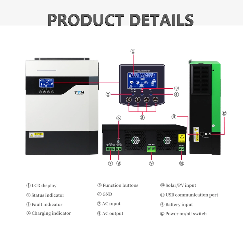 Serie Nuevo Diseño DC 24V 48V Solar Inverter 3000W/5000W Solar Inversor híbrido del sistema de alimentación