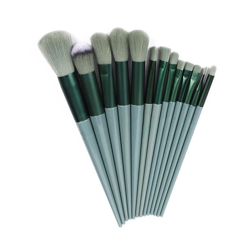 New 13 Four Seasons Green Makeup Set Portable Soft Powder Blusher Eye Shadow Brush