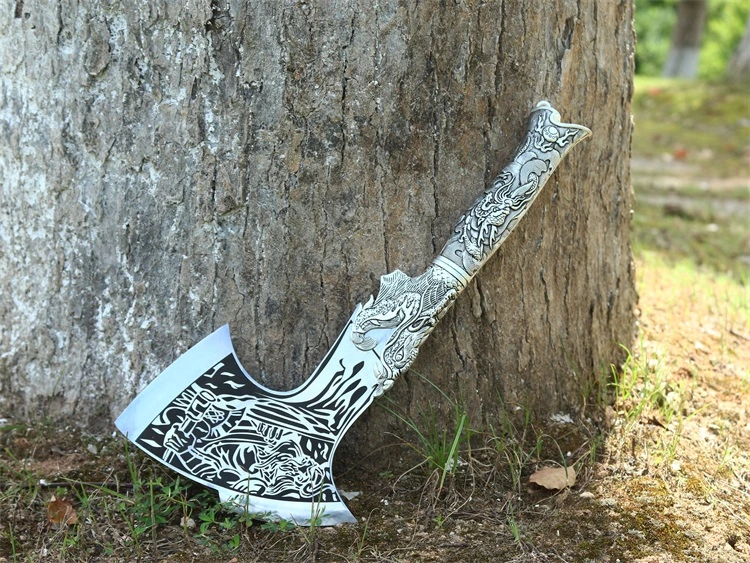 Handmade High Carbon Steel Broad Axe Tomahawk Metal Dragon Handle X201