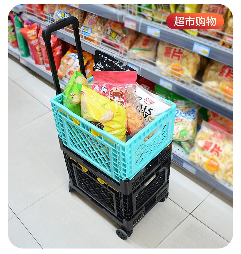 Folding Plastic Rolling Baskets Shopping Basket Trolley