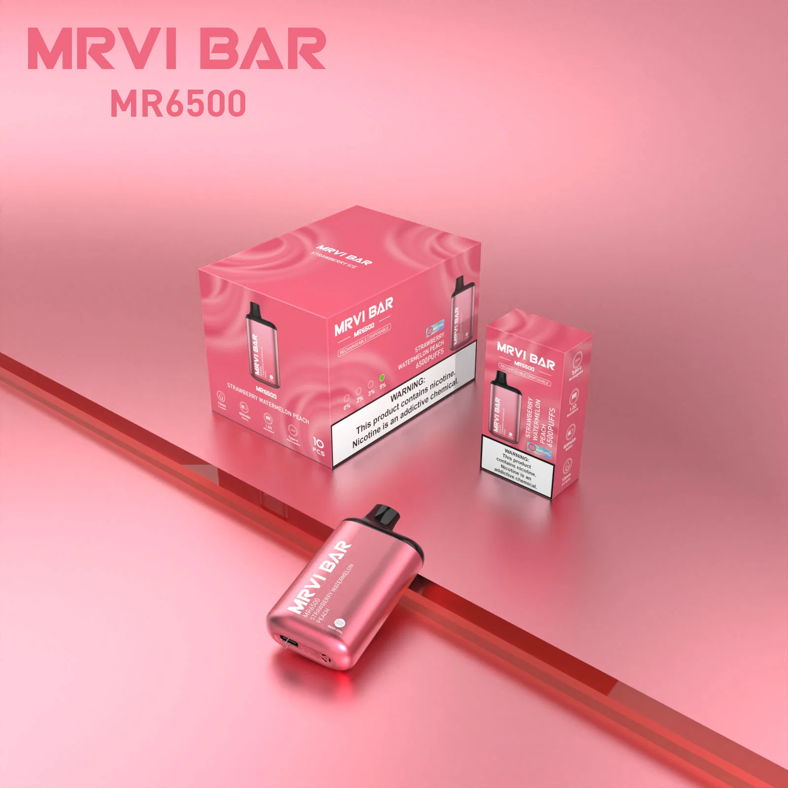 100% Original Mrvi Bar 6500 Puffs Vape 600 mAh Batería recargable Puerto de carga Type-C Vapes