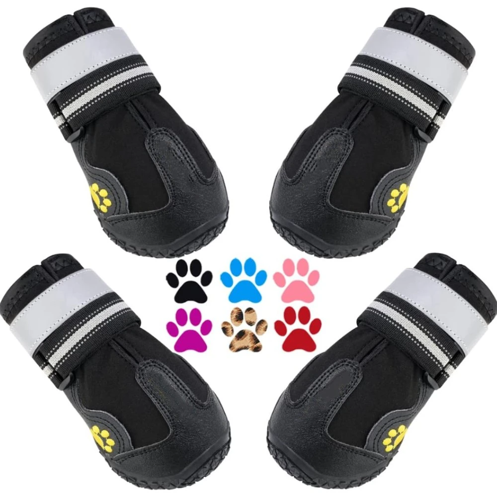 Fashionable Black Dog Shoes for Large Dogs, Medium Dog Boots with Reflective Straps