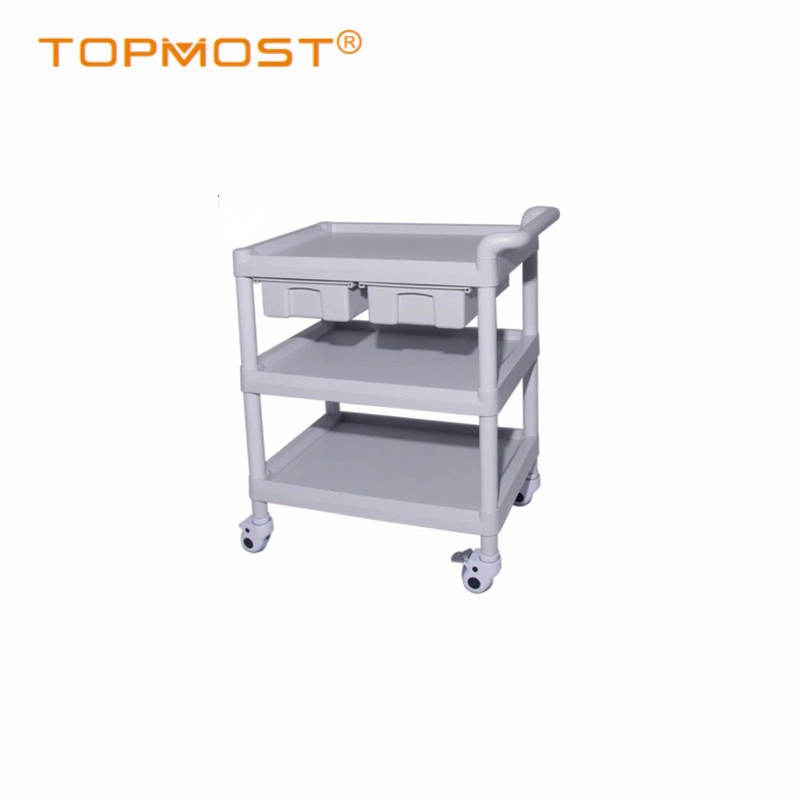 Hospital Furniture Mobile ABS Plastic Utility Trolley Medical Instrument Nursing Cart