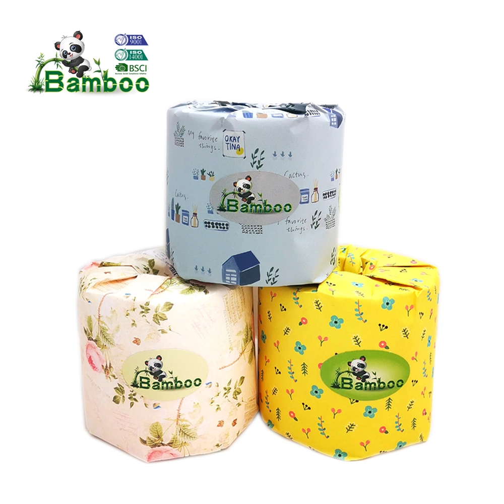 Factory OEM Durable Printed Bamboo Biodegradable Organic Unbleached China Bamboo Toilet Tissue Paper Roll Sanitary Paper