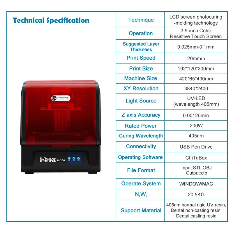 Velocidad de alta precisión de grado industrial impresora 3D de la pantalla LCD de resina con pantalla táctil de 3,5 pulg.