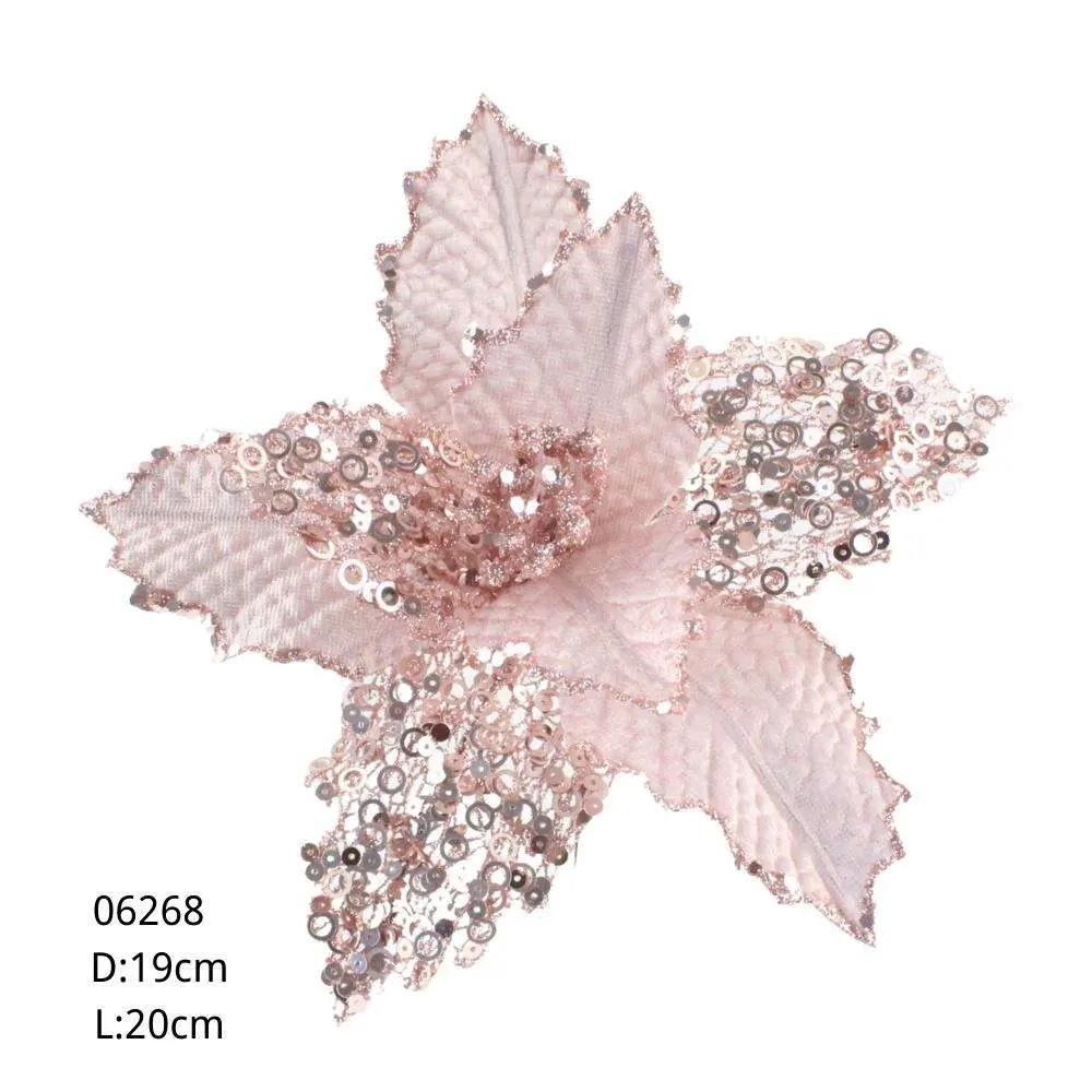 Decorative Flowers Wreaths and Plants Metallic Rose Gold Christmas Poinsettia Flowers