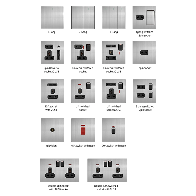 Prateado moderno S5.1 86 146 Grandes Comandos sem fios de aço inoxidável no Reino Unido o Smart Stop Tomada e interruptor WiFi