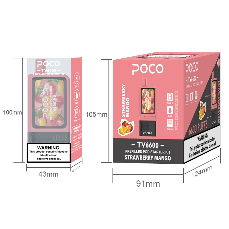 5% Nic EU Warehouse Poco TV Wholesale/Supplier Disposable/Chargeable Vape Mesh Coil Vapes 6600 Puffs with 10 Flavours