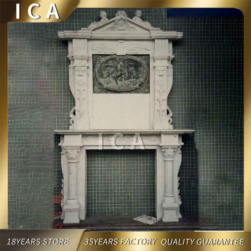 European Interior Decorative Hand Carved White Marble Fireplace