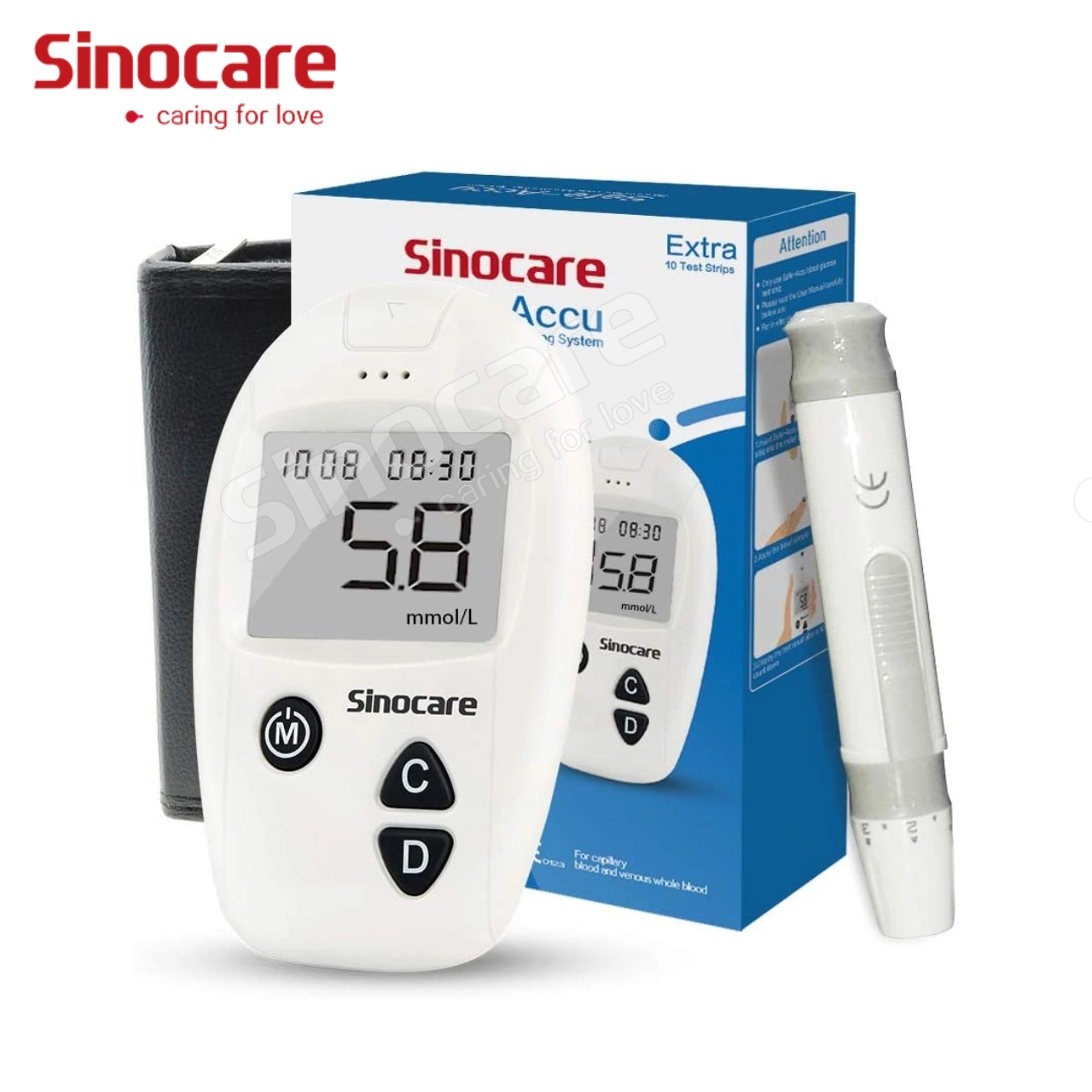 Sinocare Blutzuckermessgerät Schnelltest Hochpräzision Rate Blut Blutzuckermessgerät für Diabetes-Patienten mit CE-Zertifizierung