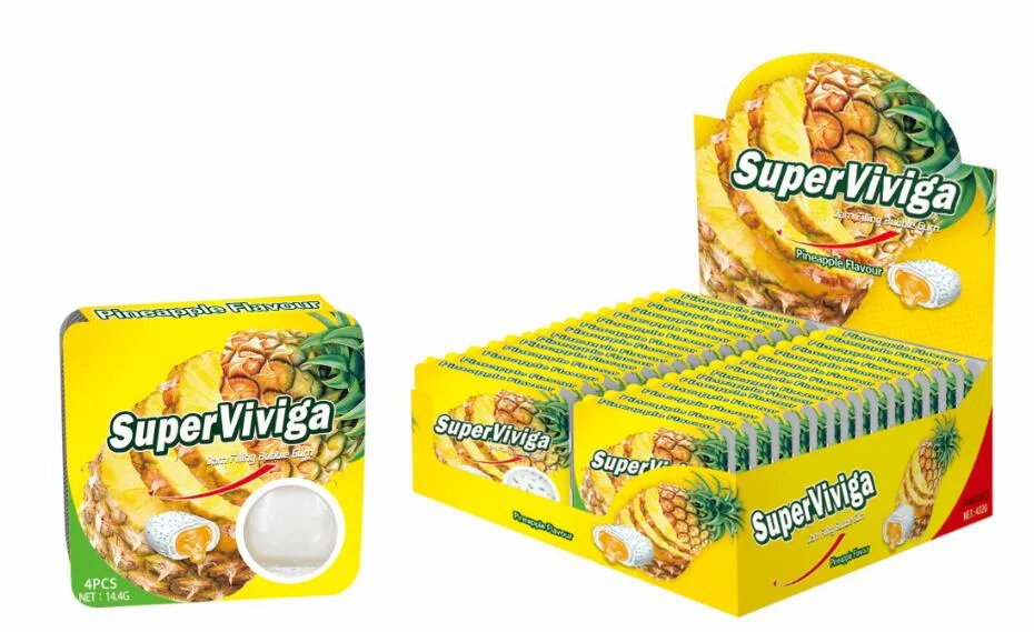 Factory Wholesale/Supplier New and Hot Sell Super Heart Super Viviga 4PCS Jam Filling Chewing Gum