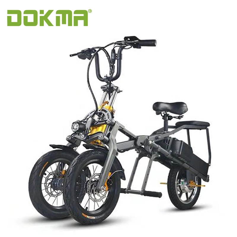 Dokma Bws 48V 500W Adult E Bike 14 Inch Folding 3 Wheel Electric Dirt Bike Portable Commuting Mobility Electric Kick E Scooter for Rehabilitation Traveler