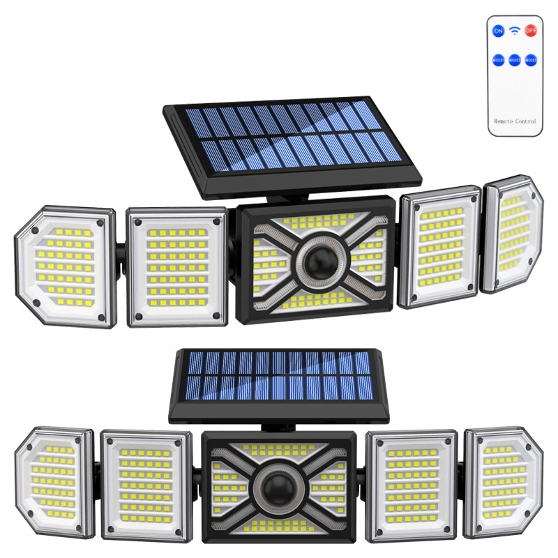 2023 novo movimento de segurança sem fios à prova de água LED 5-Head 244 Lighting Sensor dos holofotes solares para uso Exterior
