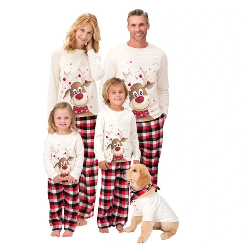 Passende Familien-Schlafanzug-Sets Weihnachts-PJ mit Hirschärmeln T-Shirt und Plaid Hosen Loungewear