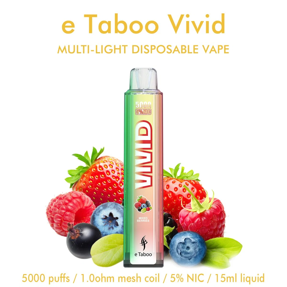 Bobina de malla recargable 5000 Puffs E Taboo Vivid resplandor desechable VAPE interruptor de luz Ecig Puff Bar Mayoreo