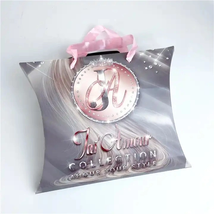 Logotipo personalizado Embalagem com extensão de cabelo impressa caixa de papel com embalagem Caixa de papel com caixa de embalagem em pacote e sacos Wigs Cosmético Embalagem de papel para verniz