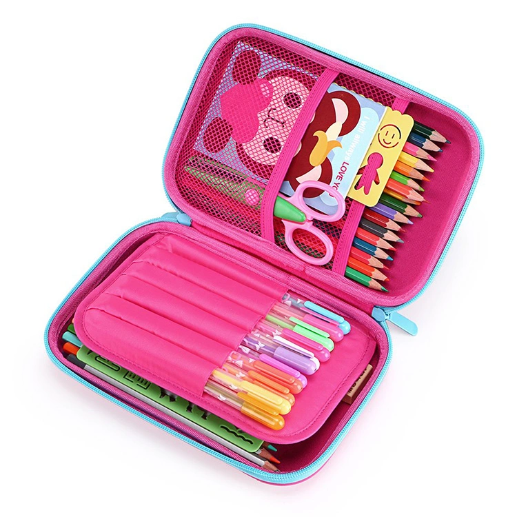 Hot Pink Hard Shell Portable Unicorn EVA Waterproof 3D Printing PU Pen Pencil Stationery Bag Case