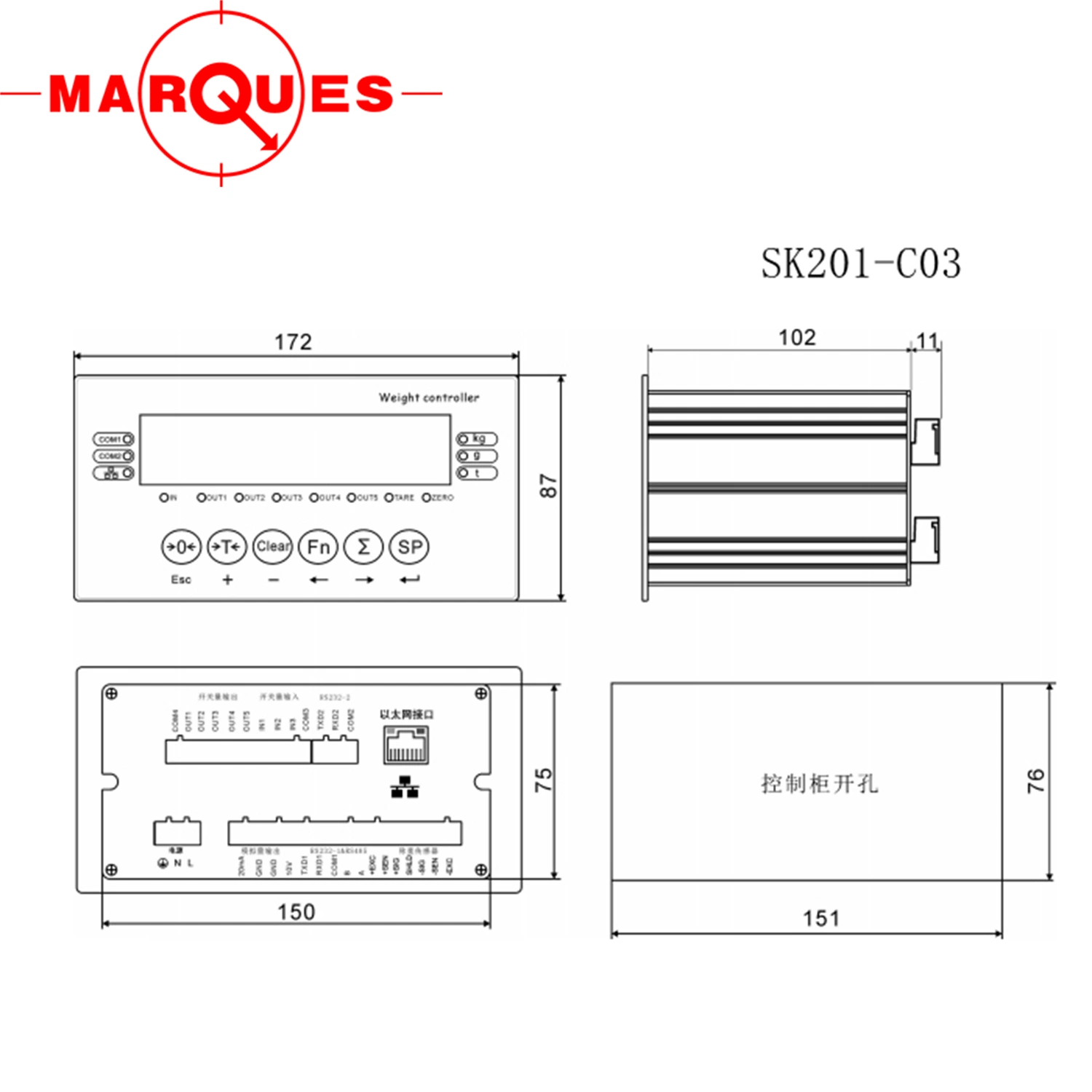 Indicador de control industrial con transformador a/D especial de alta precisión 24bit