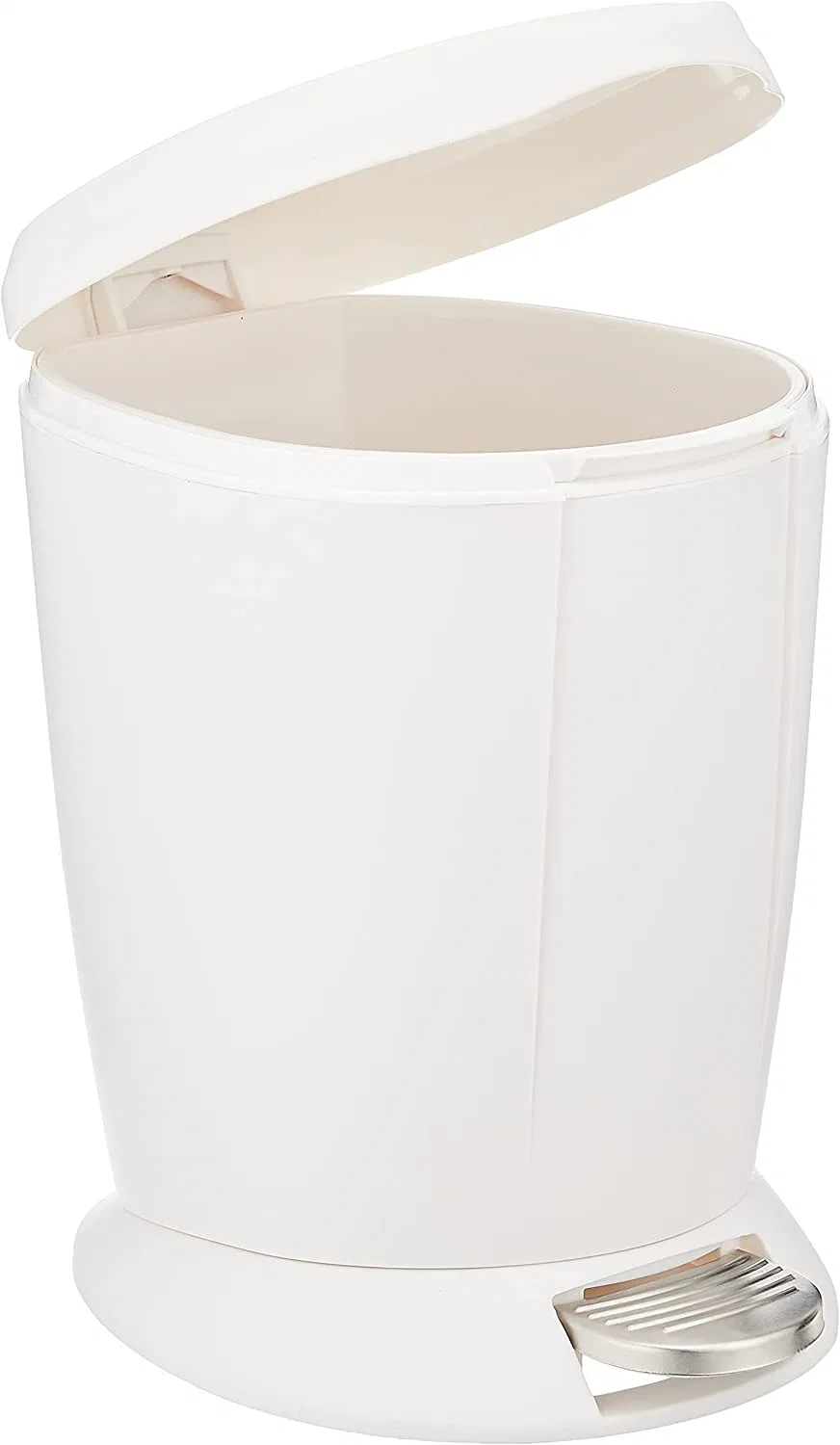 White Plastic Compact Round Bathroom Step Trash Can Garbage Bin