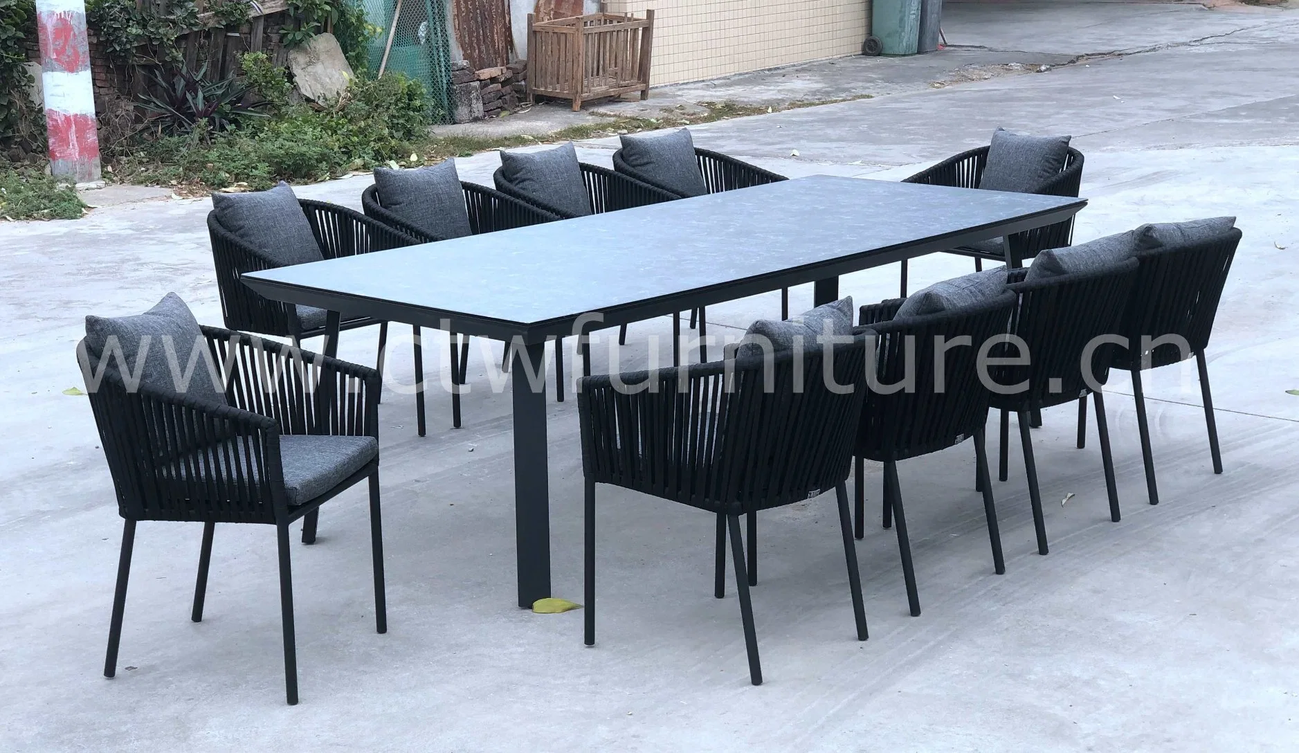 Hotel Restaurant Larger Table Rope Chair Outdoor Garden Dining Set