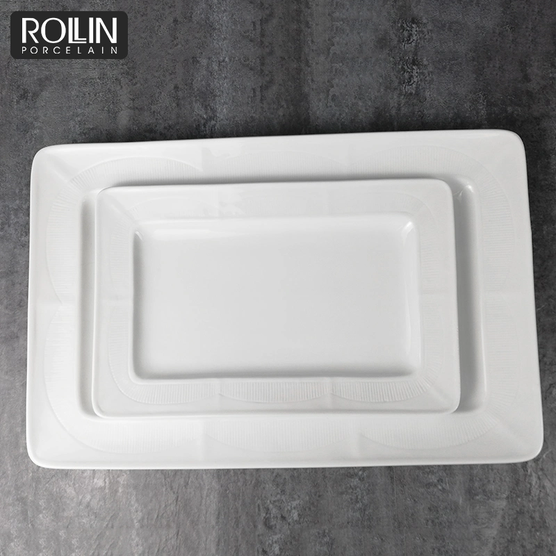 Durable Rectangular Plates White Porcelain Serving Tray