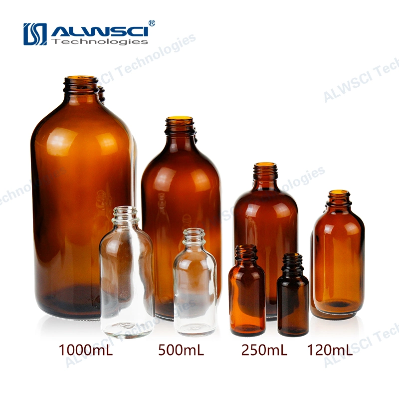 Alwsci Narrow Mouth 1000ml 33-400 Boston Round Amber Glass Bottle. 95X208mm.