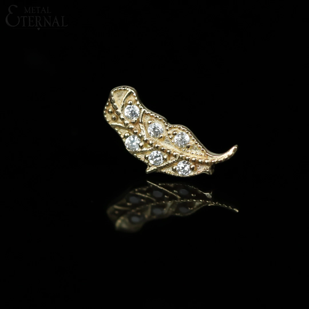 Eternal Metal 14K Solid Gold Threadless Ends Feather Shaped Threadless Piercing Jewelry