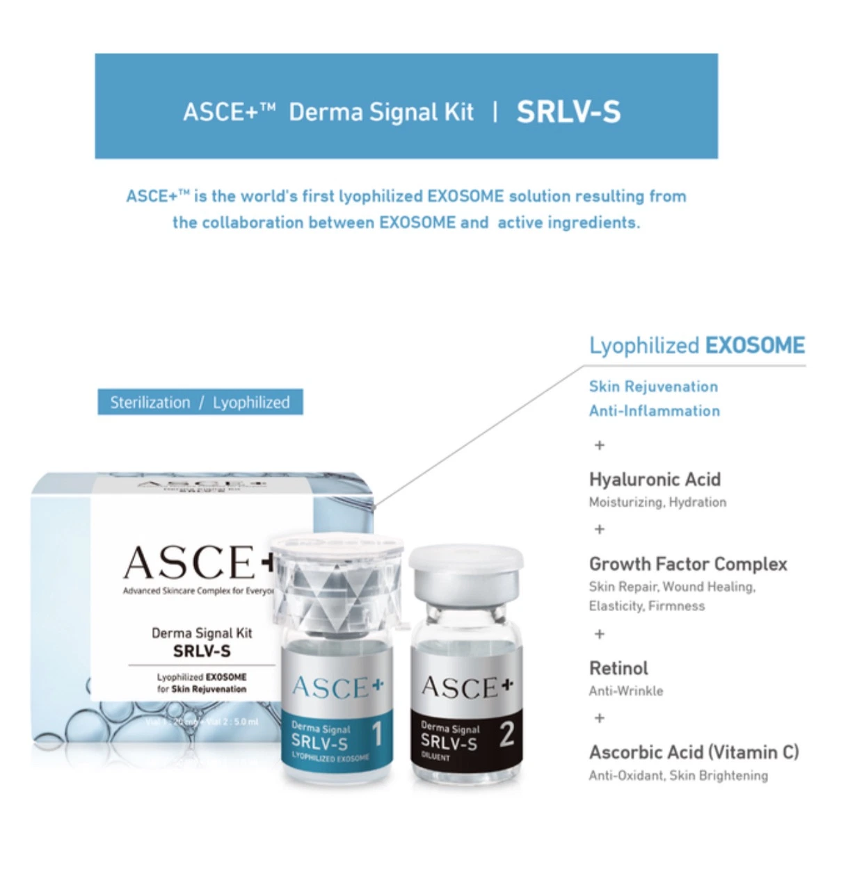 Exosome Asce Plus Brighten Skin Cell Regeneration Anti-Aging Asce Plus Derma Signal Kit Srlv-S Lyophilized Powder Acne Exosome Solution Repair Mesotherapy