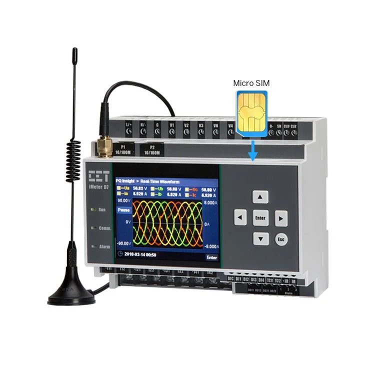 Analizador de calidad eléctrica trifásico de carril DIN iMeter D7 para sistemas eléctricos Monitor Watt-Hour con conexión Modbus RTU Ethernet opcional 4G