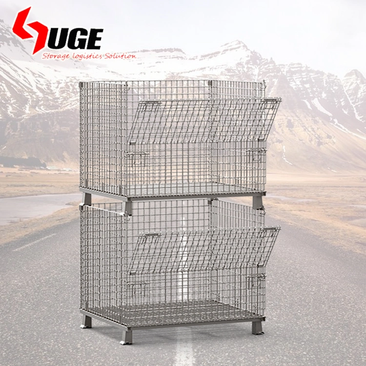 Véritable Gitterbox de type industriel de métal galvanisé à chaud boîte pliable Mesh cage de stockage de palettes de conteneur de fil