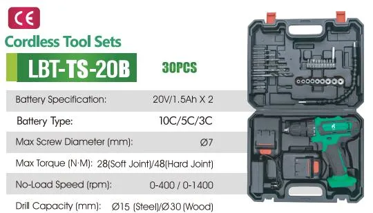 Libite 20V perceuse sans fil Batterie au Lithium 30pcs Outils définit