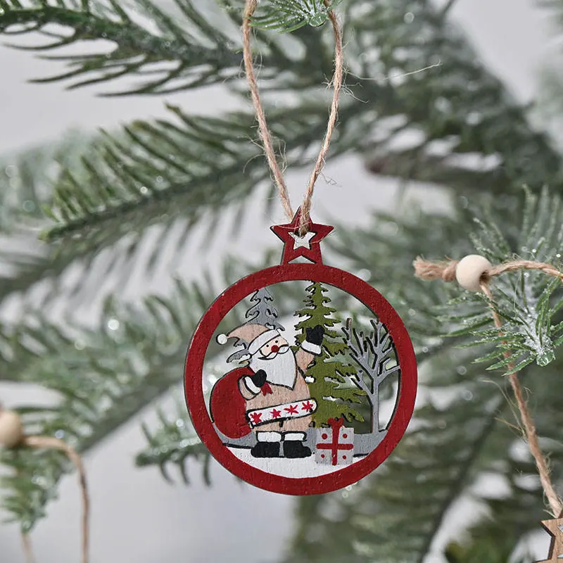 Snowman Santa Tree Decor Pendant Home Decorations Wooden Christmas Hanging Ornaments