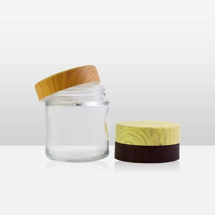 Round Clear Glass Jar Wooden Lid Flower Packaging