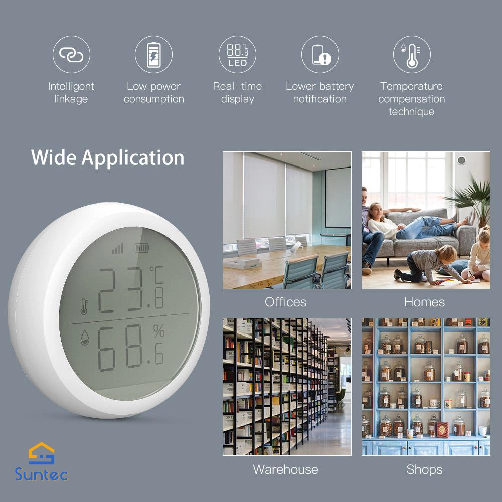 Zigbee Smart Smart Sensor de temperatura y humedad con pantalla LCD Pilas disponibles